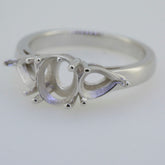 14K White Gold Semi Mount Ring Setting Oval OV 8x6mm PE 7x5mm 3 Stones Syzjewelry